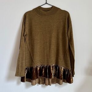 Wrap London Merino Wool Velvet Peplum Hem Sweater